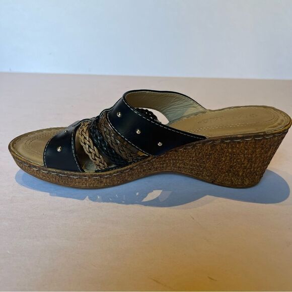 Patrizia Sandals by Spring Step Size 8.5/39 Black/Tan Braided Slip On Wedge - Picture 4 of 9